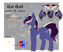 Size: 4000x3310 | Tagged: safe, artist:umiimou, oc, oc only, oc:star dust, pony, unicorn, female, mare, reference sheet, solo