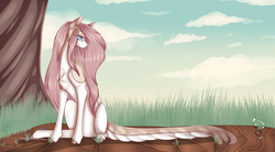 Size: 3000x1650 | Tagged: safe, artist:sofienriquez, oc, oc only, earth pony, pony, female, mare, sitting, solo, tree