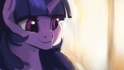 Size: 1920x1080 | Tagged: safe, artist:hierozaki, twilight sparkle, pony, g4, bust, female, mare, portrait, smiling, solo