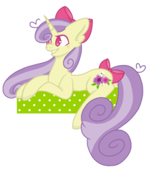 Size: 1503x1700 | Tagged: safe, artist:chococakebabe, oc, oc only, oc:meadow blossom, pony, unicorn, bow, female, hair bow, mare, prone, simple background, solo, transparent background