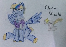 Size: 2120x1536 | Tagged: safe, artist:pumpkinpie59, oc, oc only, oc:orion dazzle, pegasus, pony, clothes, male, necktie, offspring, parent:star tracker, parent:twilight sparkle, parents:twitracker, solo, stallion, sweater vest, traditional art