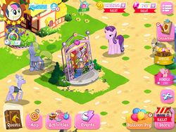 Size: 2048x1536 | Tagged: safe, gameloft, bon bon, bramble, forsythia, pinkie pie, randolph, starlight glimmer, sweetie drops, alicorn, pony, g4, alicornified, balloon, game, game screencap, pinkiecorn, race swap, stained glass, xk-class end-of-the-world scenario