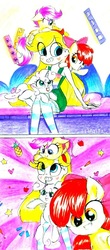 Size: 562x1280 | Tagged: safe, artist:liaaqila, apple bloom, scootaloo, sweetie belle, earth pony, human, pegasus, pony, unicorn, g4, 2 panel comic, :p, adorabloom, comic, crossover, cute, cutealoo, cutie mark crusaders, diasweetes, photo booth, silly, silly pony, star butterfly, star vs the forces of evil, tongue out, traditional art