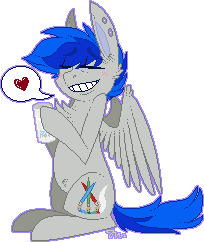 Size: 204x242 | Tagged: safe, artist:dr-idiot, oc, oc only, oc:turquoise, pegasus, pony, blushing, eyes closed, heart, monster energy, pictogram, piercing, pixel art, simple background, soda, solo, white background