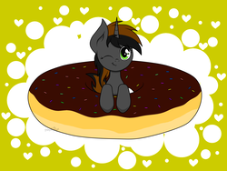 Size: 2048x1536 | Tagged: safe, artist:php142, oc, oc only, pony, unicorn, commission, cute, donut, fangs, female, food, heart, looking at you, ocbetes, one eye closed, solo, sprinkles, wink