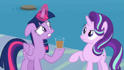 Size: 902x508 | Tagged: safe, edit, edited edit, edited screencap, screencap, starlight glimmer, twilight sparkle, alicorn, pony, g4, school daze, season 8, animated, chocolate, chocolate milk, command and conquer, duo, everything is ruined, female, food, meme, milk, mission failed, pure unfiltered evil, smack, twilight sparkle (alicorn), water