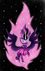 Size: 937x1453 | Tagged: safe, artist:alazak, sci-twi, twilight sparkle, equestria girls, g4, clothes, female, horn, midnight sparkle, night, solo, stars, wings