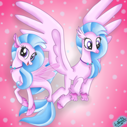 Size: 1500x1500 | Tagged: safe, artist:liniitadash23, silverstream, classical hippogriff, hippogriff, seapony (g4), g4, school daze, cute, diastreamies, duality, female, seapony silverstream, show accurate, smiling