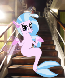 Size: 2823x3363 | Tagged: safe, artist:oceanrailroader, silverstream, seapony (g4), g4, school daze, high res, irl, photo, ponies in real life, seapony silverstream, that hippogriff sure does love stairs