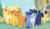 Size: 2074x1217 | Tagged: safe, artist:kittentrash, oc, oc only, oc:ambrosia apple, oc:aquamarine, oc:cream puff, oc:golden delicious, oc:ink streak, oc:periwinkle, oc:suncrisp, earth pony, pegasus, pony, unicorn, blank flank, female, male, mare, next generation, offspring, parent:applejack, parent:big macintosh, parent:cheese sandwich, parent:flash sentry, parent:fluttershy, parent:pinkie pie, parent:rainbow dash, parent:rarity, parent:soarin', parent:thunderlane, parent:trouble shoes, parent:twilight sparkle, parents:cheesepie, parents:flashlight, parents:fluttermac, parents:rarilane, parents:soarindash, parents:troublejack, stallion