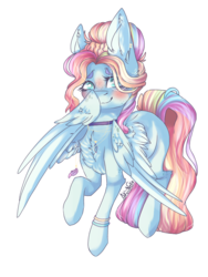 Size: 768x1024 | Tagged: safe, artist:akiiichaos, oc, oc only, pegasus, pony, blushing, female, mare, simple background, solo, transparent background, wing hands