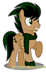 Size: 2776x4424 | Tagged: safe, artist:little903, oc, oc only, oc:brisk might, pegasus, pony, clothes, male, raised hoof, scarf, simple background, solo, stallion, transparent background