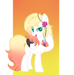 Size: 1000x1014 | Tagged: safe, artist:taraeagle, oc, oc only, oc:ember (cinnamontee), pegasus, pony, base used, female, flower, flower in hair, mare, solo, two toned wings