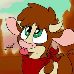 Size: 1024x1024 | Tagged: safe, artist:northwindsmlp, arizona (tfh), cow, them's fightin' herds, :p, community related, cute, female, looking up, silly, smiling, solo, tongue out