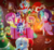 Size: 2097x1943 | Tagged: safe, artist:whiskyice, applejack, fluttershy, pinkie pie, rainbow dash, rarity, starlight glimmer, trixie, twilight sparkle, alicorn, pony, g4, christmas, christmas stocking, christmas tree, christmas wreath, clothes, ear fluff, fireplace, glowing horn, holiday, holly, horn, levitation, magic, mane six, present, scarf, self-levitation, telekinesis, tongue out, tree, twilight sparkle (alicorn), wreath