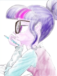 Size: 685x918 | Tagged: safe, artist:xjleiu, sci-twi, twilight sparkle, equestria girls, g4, female, pencil, solo