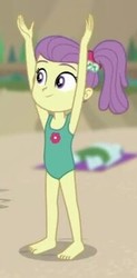 Size: 201x407 | Tagged: safe, screencap, lily pad (g4), equestria girls, friendship math, g4, my little pony equestria girls: better together, armpits, barefoot, clothes, cropped, feet, one-piece swimsuit, sleeveless, swimsuit, young