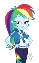 Size: 323x525 | Tagged: safe, artist:ilaria122, rainbow dash, equestria girls, equestria girls series, forgotten friendship, g4, bedroom eyes, clothes, geode of super speed, hand on hip, magical geodes, pants, simple background, sweatshirt, transparent background