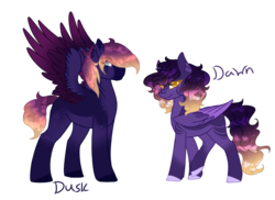 Size: 1024x744 | Tagged: safe, artist:kimyowolf, oc, oc only, oc:dawn, oc:dusk, pegasus, pony, brother and sister, female, male, mare, simple background, stallion, transparent background, two toned wings