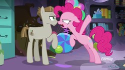 Size: 1920x1080 | Tagged: safe, screencap, mudbriar, pinkie pie, earth pony, pony, g4, the maud couple, balloon, discovery family logo, duo, female, male, mare, party cave, stallion