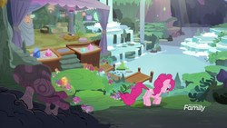 Size: 1920x1080 | Tagged: safe, screencap, pinkie pie, earth pony, pony, g4, the maud couple, discovery family logo, female, mare, maud's cave, mushroom, solo, waterfall