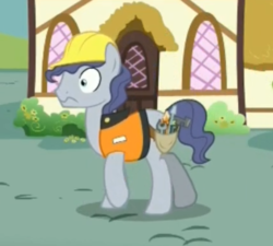 Size: 560x503 | Tagged: safe, screencap, steam roller (g4), earth pony, pony, g4, the maud couple, background pony, construction pony, cropped, hard hat, i've seen some shit, male, solo, stallion