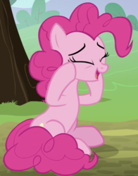 Size: 1064x1356 | Tagged: safe, screencap, pinkie pie, earth pony, pony, g4, the maud couple, cropped, eyes closed, female, mare, open mouth, sitting, solo