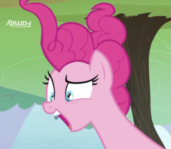 Size: 1852x1615 | Tagged: safe, screencap, pinkie pie, earth pony, pony, g4, the maud couple, faic, female, flipped, flipped image, open mouth, solo, upside down