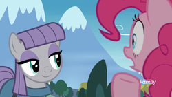 Size: 1064x598 | Tagged: safe, screencap, maud pie, pinkie pie, g4, the maud couple, cute, discovery family logo, maudabetes, smiling, when she smiles