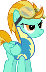 Size: 428x665 | Tagged: safe, artist:lonichedgehog, lightning dust, pegasus, pony, g4, clothes, female, simple background, smiling, smirk, solo, transparent background, uniform, vector, wonderbolt trainee uniform