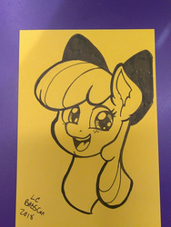 Size: 1080x1440 | Tagged: safe, artist:latecustomer, apple bloom, earth pony, pony, g4, bow, female, filly, looking at you, traditional art