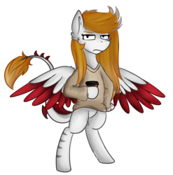 Size: 2663x2690 | Tagged: safe, artist:deraniel, oc, oc only, oc:silver hush, pegasus, pony, clothes, female, food, full body, high res, mare, ponysona, simple background, standing, tea, transparent background, wings