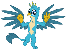 Size: 4200x3200 | Tagged: safe, artist:cheezedoodle96, gallus, griffon, g4, school daze, .svg available, claws, cute, gallabetes, grin, looking at you, male, paws, peace sign, simple background, smiling, solo, spread wings, svg, transparent background, vector, wings