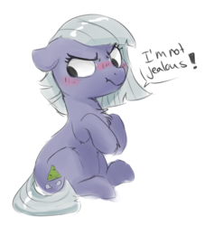 Size: 1339x1414 | Tagged: safe, artist:pucksterv, limestone pie, earth pony, pony, g4, the maud couple, blatant lies, blushing, chest fluff, cute, denial, female, fluffy, jealous, limabetes, limetsun pie, looking away, mare, pucksterv is trying to murder us, simple background, solo, tsundere, white background