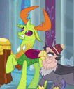 Size: 106x128 | Tagged: safe, screencap, grampa gruff, prince rutherford, thorax, changedling, changeling, griffon, g4, school daze, animated, cropped, gif, king thorax, no equality please, picture for breezies, walking