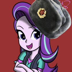 Size: 800x800 | Tagged: safe, edit, starlight glimmer, equestria girls, equestria girls specials, g4, communism, for the glory of putin, hammer and sickle, hat, stalin glimmer, ushanka