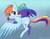 Size: 1480x1156 | Tagged: safe, artist:silbersternenlicht, rainbow dash, pegasus, pony, g4, blushing, cute, cutie mark, female, flying, gradient background, scrunchy face, solo, spread wings, wings
