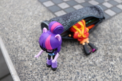 Size: 6000x4000 | Tagged: safe, artist:artofmagicpoland, sci-twi, sunset shimmer, twilight sparkle, equestria girls, g4, absurd resolution, cute, doll, equestria girls minis, female, irl, lesbian, pencil case, photo, shimmerbetes, ship:sci-twishimmer, ship:sunsetsparkle, shipping, stealing, toy