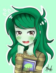 Size: 980x1280 | Tagged: safe, artist:markvoid21, wallflower blush, equestria girls, equestria girls specials, g4, my little pony equestria girls: better together, my little pony equestria girls: forgotten friendship, blushing, book, clothes, freckles, open mouth, sweater