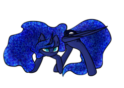 Size: 7000x5000 | Tagged: safe, artist:those kids in the corner, princess luna, alicorn, pony, g4, absurd resolution, crouching, ethereal mane, female, folded wings, horn, princess of the night, raised hoof, simple background, solo, speedpaint, starry mane, transparent background, wings