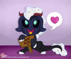 Size: 5534x4615 | Tagged: safe, artist:raspberrystudios, oc, oc only, pony, absurd resolution, chibi, free hugs, giant head, heart, open mouth, pictogram, sign, sitting, solo, speech bubble