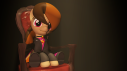 Size: 1920x1080 | Tagged: safe, artist:razethebeast, oc, oc:cupcake slash, earth pony, pony, 3d, clothes, clothes swap, cute, female, gift art, jacket, leather jacket, looking at you, mare, ocbetes, silly, sitting, source filmmaker, spotlight
