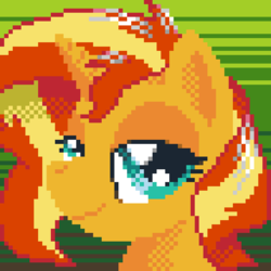 Size: 512x512 | Tagged: safe, artist:phat_guy, derpibooru exclusive, sunset shimmer, pony, unicorn, g4, aseprite, bust, female, lidded eyes, looking at you, mare, pixel art, portrait, smiling, solo
