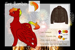 Size: 3000x2000 | Tagged: safe, artist:liefsong, oc, oc:fire bomber, pegasus, pony, clothes, fireworks, high res, jacket, leather jacket, reference sheet