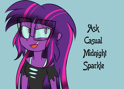 Size: 900x643 | Tagged: dead source, safe, artist:wubcakeva, sci-twi, twilight sparkle, equestria girls, g4, causal midnight sparkle, clothes, female, glasses, long hair, midnight sparkle, simple background, smiling, solo