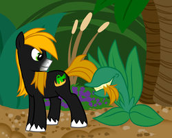 Size: 1261x1013 | Tagged: safe, artist:danger-ousmaze, oc, oc:brushfire, cattails, chompy, fire, nom, plant, reeds, tree, watering can