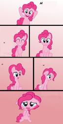 Size: 613x1200 | Tagged: safe, artist:zharkaer, edit, pinkie pie, earth pony, pony, g4, breaking the fourth wall, comic, crying, female, floppy ears, gradient background, h, looking at you, mare, sad, solo, wat