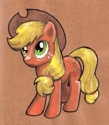 Size: 900x1026 | Tagged: safe, artist:andpie, applejack, earth pony, pony, g4, cowboy hat, female, hat, mare, solo, traditional art, watercolor painting