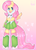 Size: 2496x3423 | Tagged: safe, artist:bunxl, angel bunny, fluttershy, pegasus, anthro, unguligrade anthro, g4, arm hooves, boots, clothes, cute, equestria girls outfit, female, heart, heart eyes, high res, mare, shoes, shyabetes, skirt, smiling, socks, starry eyes, wingding eyes