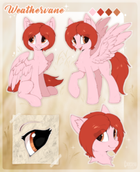 Size: 1037x1280 | Tagged: safe, artist:hioshiru, oc, oc only, oc:weathervane, pegasus, pony, blank flank, commission, female, mare, reference sheet, sitting, slender, smiling, spread wings, thin, wings, ych result